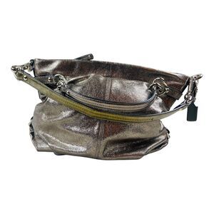 Coach Brooke Hobo Metallic Pewter Silver Leather Slouchy Shoulder Bag Purse